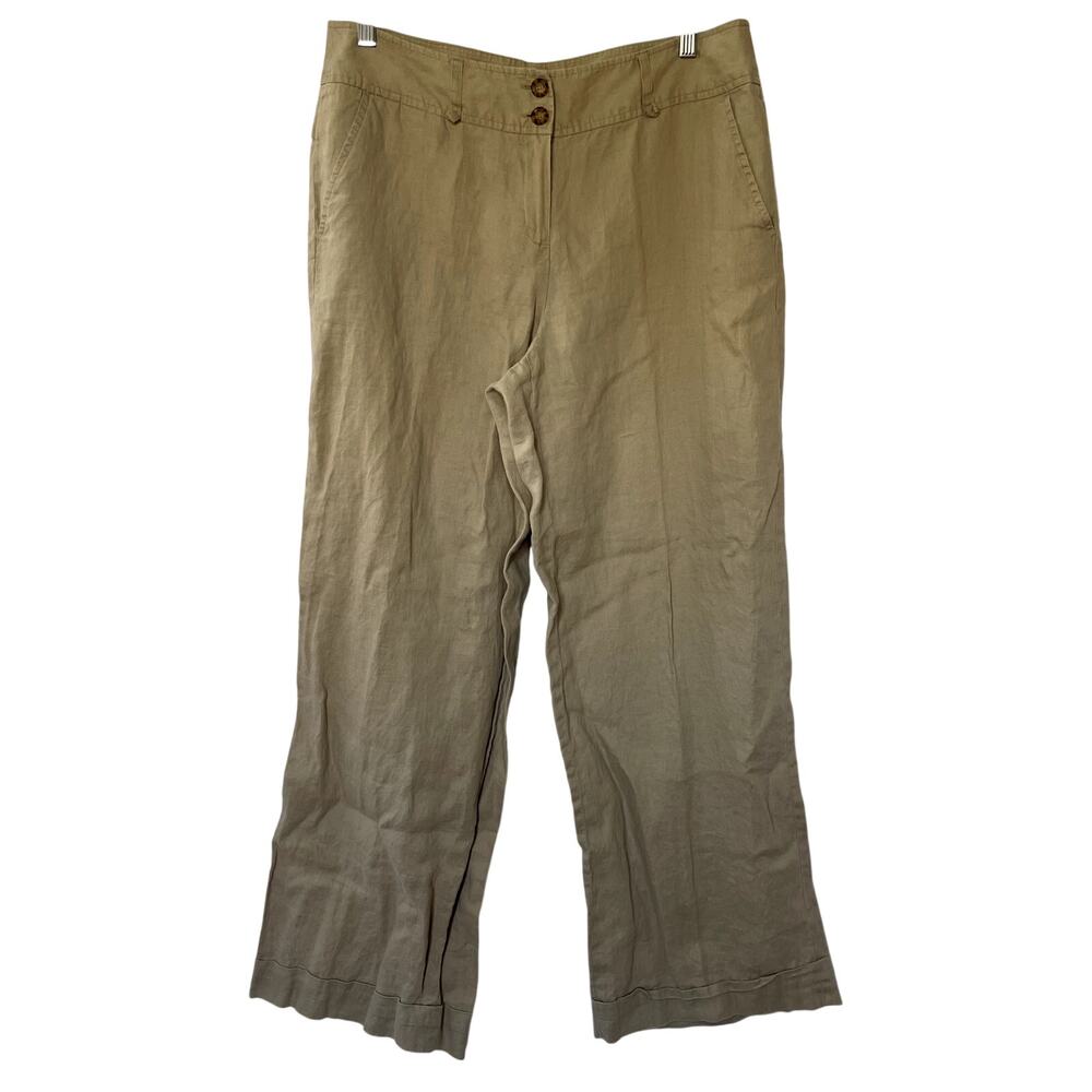 Willi Smith tan linen wide leg trousers women's‎ size 14 summer capsule wardrobe